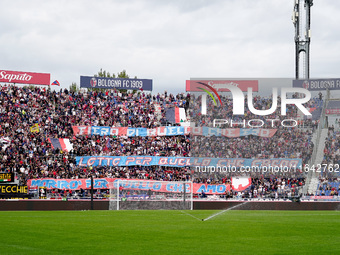 Supporters of Bologna during the Serie A Enilive match between Bologna FC and Parma Calcio 1903 at Stadio Renato Dall'Ara on October 06, 202...