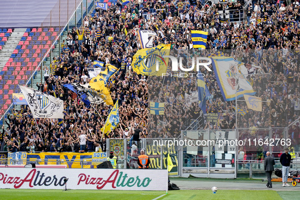 Supporters of Parma during the Serie A Enilive match between Bologna FC and Parma Calcio 1903 at Stadio Renato Dall'Ara on October 06, 2024...