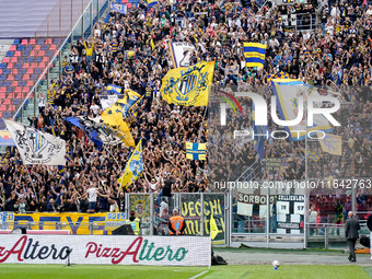 Supporters of Parma during the Serie A Enilive match between Bologna FC and Parma Calcio 1903 at Stadio Renato Dall'Ara on October 06, 2024...