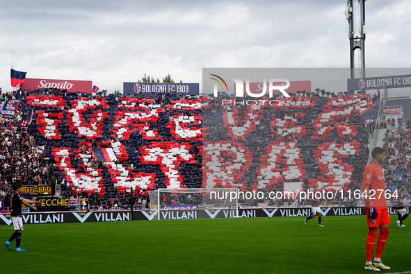 Supporters of Bologna during the Serie A Enilive match between Bologna FC and Parma Calcio 1903 at Stadio Renato Dall'Ara on October 06, 202...