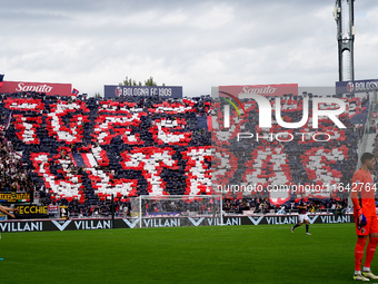 Supporters of Bologna during the Serie A Enilive match between Bologna FC and Parma Calcio 1903 at Stadio Renato Dall'Ara on October 06, 202...