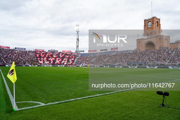 Supporters of Bologna during the Serie A Enilive match between Bologna FC and Parma Calcio 1903 at Stadio Renato Dall'Ara on October 06, 202...