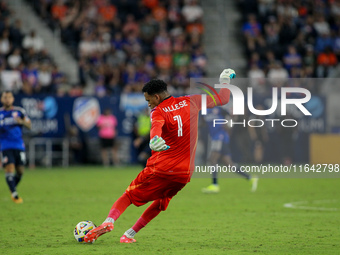 Orlando goalie, Pedro Gallese, appears during the Major League Soccer match between FC Cincinnati and Orlando City SC at TQL Stadium in Cinc...