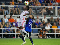 Orlando midfielder Ivan Angulo heads the ball during the Major League Soccer match between FC Cincinnati and Orlando City SC at TQL Stadium...