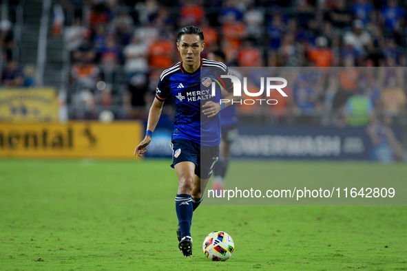 Cincinnati midfielder Yuya Kubo moves the ball upfield during the Major League Soccer match between FC Cincinnati and Orlando City SC at TQL...