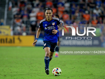 Cincinnati midfielder Yuya Kubo moves the ball upfield during the Major League Soccer match between FC Cincinnati and Orlando City SC at TQL...