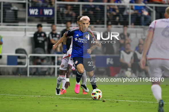 Cincinnati midfielder, Luca Orellano, moves the ball upfield during the Major League Soccer match between FC Cincinnati and Orlando City SC...