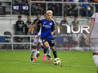 Cincinnati midfielder, Luca Orellano, moves the ball upfield during the Major League Soccer match between FC Cincinnati and Orlando City SC...