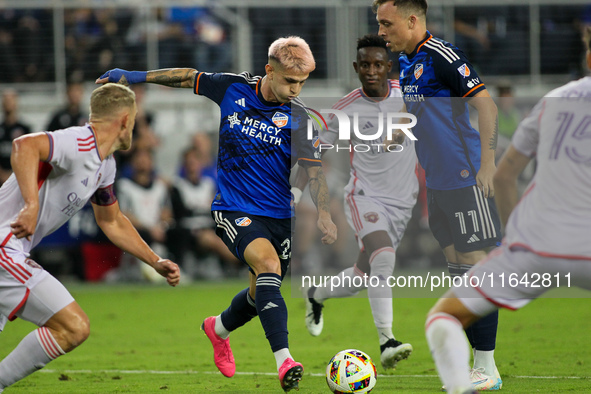 Cincinnati midfielder, Luca Orellano, moves the ball upfield during the Major League Soccer match between FC Cincinnati and Orlando City SC...