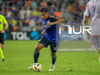 Cincinnati midfielder Yamil Asad moves the ball upfield during the Major League Soccer match between FC Cincinnati and Orlando City SC at TQ...