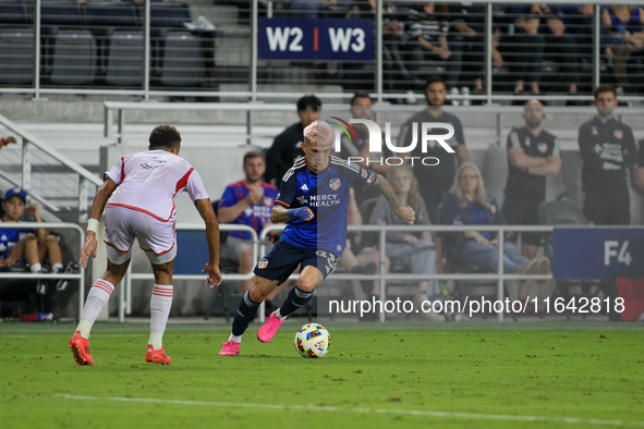 Cincinnati midfielder Luca Orellano moves the ball upfield during the Major League Soccer match between FC Cincinnati and Orlando City SC at...