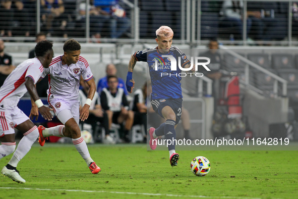 Cincinnati midfielder Luca Orellano moves the ball upfield during the Major League Soccer match between FC Cincinnati and Orlando City SC at...