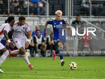 Cincinnati midfielder Luca Orellano moves the ball upfield during the Major League Soccer match between FC Cincinnati and Orlando City SC at...