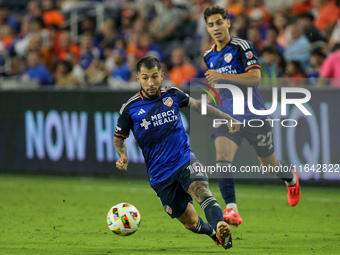 Cincinnati midfielder Luciano Acosta moves the ball upfield during the Major League Soccer match between FC Cincinnati and Orlando City SC a...