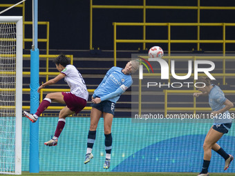 Alex Greenwood #5 of Manchester City W.F.C. clears the area during the Barclays FA Women's Super League match between Manchester City and We...