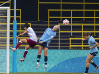 Alex Greenwood #5 of Manchester City W.F.C. clears the area during the Barclays FA Women's Super League match between Manchester City and We...