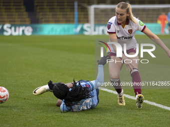 Khadija Shaw #21 of Manchester City W.F.C. is fouled by Shannon Cooke #21 of West Ham United F.C. during the Barclays FA Women's Super Leagu...