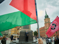 The Palestinian ambassador to Poland Mahmoud Khalifa speaks during a rally in support of Palestine in Warsaw, Poland on 05 October, 2024. Ab...