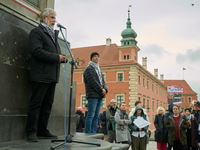 The Palestinian ambassador to Poland Mahmoud Khalifa speaks during a rally in support of Palestine in Warsaw, Poland on 05 October, 2024. Ab...