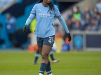 Khadija Shaw #21 of Manchester City W.F.C. participates in the Barclays FA Women's Super League match between Manchester City and West Ham U...