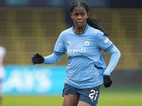 Khadija Shaw #21 of Manchester City W.F.C. participates in the Barclays FA Women's Super League match between Manchester City and West Ham U...