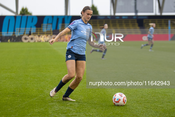 Kerstin Casparij #18 of Manchester City W.F.C. is in action during the Barclays FA Women's Super League match between Manchester City and We...