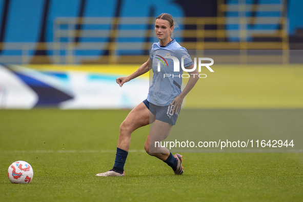 Kerstin Casparij #18 of Manchester City W.F.C. is in action during the Barclays FA Women's Super League match between Manchester City and We...