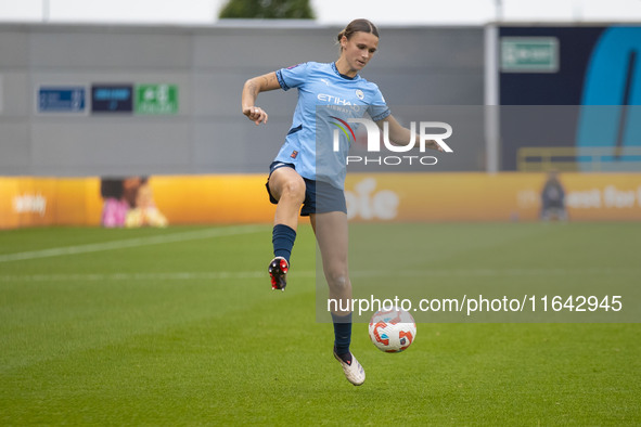 Kerstin Casparij #18 of Manchester City W.F.C. is in action during the Barclays FA Women's Super League match between Manchester City and We...