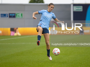 Kerstin Casparij #18 of Manchester City W.F.C. is in action during the Barclays FA Women's Super League match between Manchester City and We...