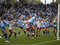 Alex Greenwood #5 of Manchester City W.F.C. heads the ball across the area during the Barclays FA Women's Super League match between Manches...