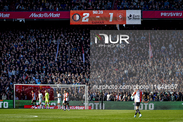 The scoreboard shows a 2-1 score for Feyenoord during the match between Feyenoord and Twente at the Feyenoord stadium De Kuip for the Dutch...