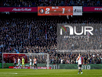 The scoreboard shows a 2-1 score for Feyenoord during the match between Feyenoord and Twente at the Feyenoord stadium De Kuip for the Dutch...