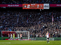 The scoreboard shows a 2-1 score for Feyenoord during the match between Feyenoord and Twente at the Feyenoord stadium De Kuip for the Dutch...