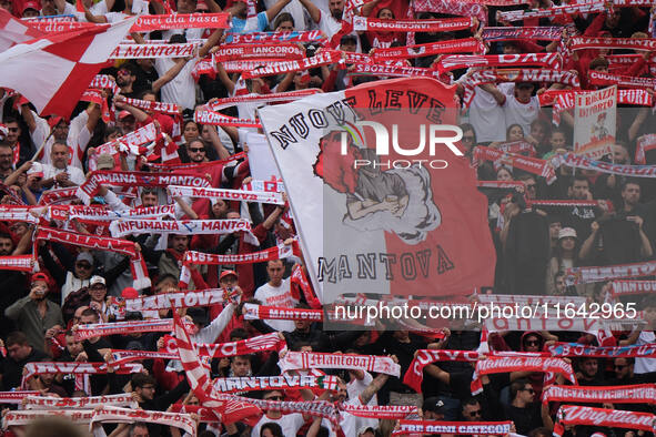 Supporters of Mantova 1911 attend the Italian Serie B soccer championship match between Mantova Calcio 1911 and Brescia Calcio FC at Danilo...