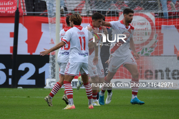 Mantova 1911 celebrates after scoring a goal during the Italian Serie B soccer championship football match between Mantova Calcio 1911 and B...