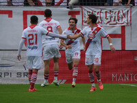 Mantova 1911 celebrates after scoring a goal during the Italian Serie B soccer championship football match between Mantova Calcio 1911 and B...