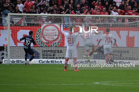 Alessandro Debenedetti of Mantova 1911 scores the goal during the Italian Serie B soccer championship football match between Mantova Calcio...