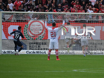 Alessandro Debenedetti of Mantova 1911 scores the goal during the Italian Serie B soccer championship football match between Mantova Calcio...