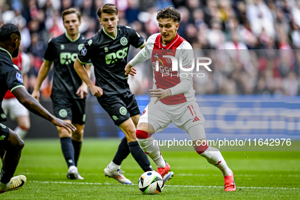 AFC Ajax Amsterdam forward Mika Godts plays during the match between Ajax and Groningen at the Johan Cruijff ArenA for the Dutch Eredivisie...