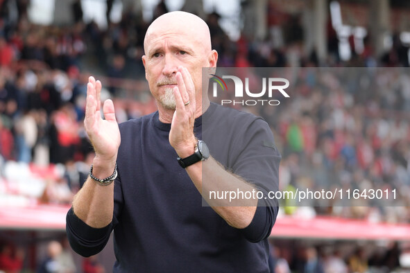 Rolando Maran, Head Coach of Brescia Calcio FC, greets the supporters during the Italian Serie B soccer championship football match between...