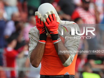 Paulo Gazzaniga plays during the match between Girona FC and Athletic Club in week 9 of LaLiga EA Sport at the Montilivi Stadium in Girona,...