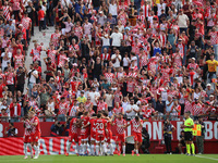 Girona players celebrate a goal during the match between Girona FC and Athletic Club, corresponding to week 9 of LaLiga EA Sport, at the Mon...