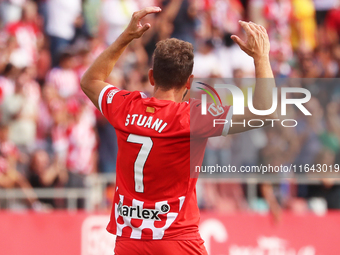 Cristhian Stuani plays during the match between Girona FC and Athletic Club in week 9 of LaLiga EA Sport at the Montilivi Stadium in Girona,...