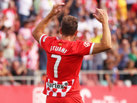 Cristhian Stuani plays during the match between Girona FC and Athletic Club in week 9 of LaLiga EA Sport at the Montilivi Stadium in Girona,...