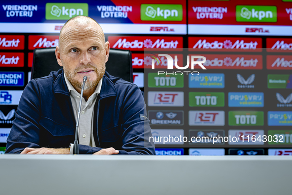 FC Twente trainer Joseph Oosting speaks during the press conference after the match between Feyenoord and Twente at the Feyenoord stadium De...