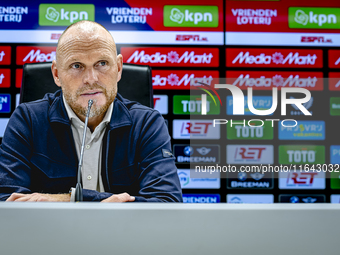 FC Twente trainer Joseph Oosting speaks during the press conference after the match between Feyenoord and Twente at the Feyenoord stadium De...