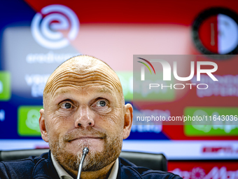 FC Twente trainer Joseph Oosting speaks during the press conference after the match between Feyenoord and Twente at the Feyenoord stadium De...