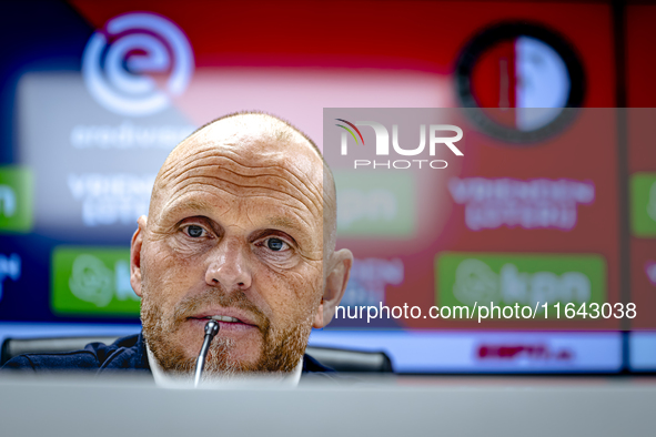 FC Twente trainer Joseph Oosting speaks during the press conference after the match between Feyenoord and Twente at the Feyenoord stadium De...