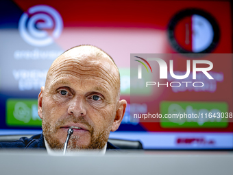 FC Twente trainer Joseph Oosting speaks during the press conference after the match between Feyenoord and Twente at the Feyenoord stadium De...