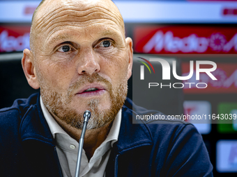 FC Twente trainer Joseph Oosting speaks during the press conference after the match between Feyenoord and Twente at the Feyenoord stadium De...